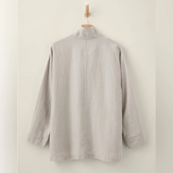 Eileen Fisher Organic-Linen Stand-Collar Long Jacket - Picture 3 of 7